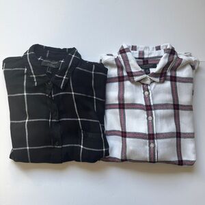 Bundle of 2 Blouses Banana Republic Window Pane Check Plaid Black White Sz L